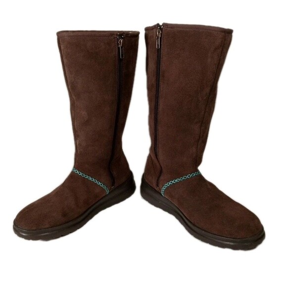 UGG Australia Tall Boots Women 10 Brown Suede Zip up I HEART Kisses Aztec Boho - Picture 5 of 11